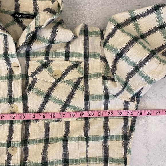 Zara || Plaid Overshirt Shacket Oversized Cream Green XS - Picture 6 of 9